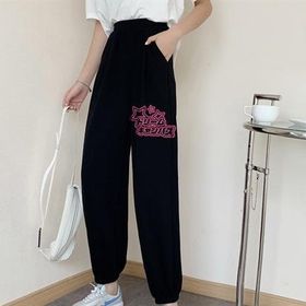 Touz Moda Harajuku Style Baskılı Oversize Siyah Unisex Eşofman Altı