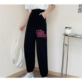 Touz Moda Harajuku Style Baskılı Oversize Siyah Unisex Eşofman Altı