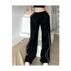 Touz Moda Harajuku Zip Detail Çift Çizgili Black Kadın Tracksuit Oversize Eşofman Altı