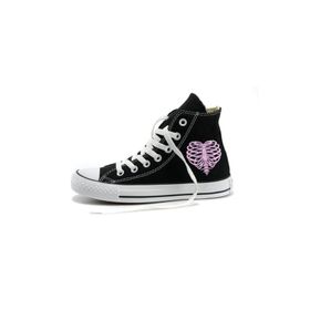 Touz Moda Heart Rib Baskılı Siyah Unisex Kanvas Ayakkabı