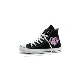 Touz Moda Heart Rib Baskılı Siyah Unisex Kanvas Ayakkabı