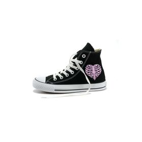 Touz Moda Heart Rib Baskılı Siyah Unisex Kanvas Ayakkabı