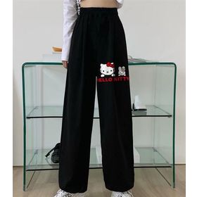Touz Moda Hello Kitty Baskılı Oversize Siyah Unisex Eşofman Altı