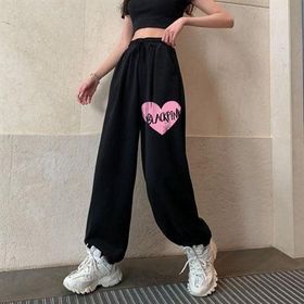 Touz Moda K-Pop Serisi Blackpink Heart Baskılı Oversize Unisex Siyah Eşofman Altı