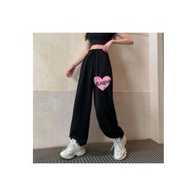 Touz Moda K-Pop Serisi Blackpink Heart Baskılı Oversize Unisex Siyah Eşofman Altı