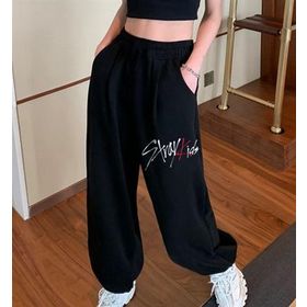 Touz Moda K-Pop Serisi Stray Kids Baskılı Oversize Siyah Unisex Eşofman Altı