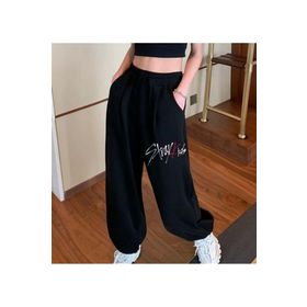 Touz Moda K-Pop Serisi Stray Kids Baskılı Oversize Siyah Unisex Eşofman Altı