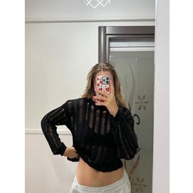 Touz Moda Kemer Boy's Oversize Siyah Triko Örgü Kazak