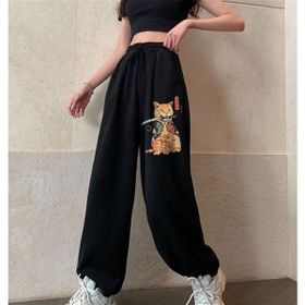 Touz Moda Killer Cat Baskılı Oversize Siyah Unisex Eşofman Altı