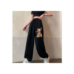 Touz Moda Killer Cat Baskılı Oversize Unisex Siyah Eşofman Altı