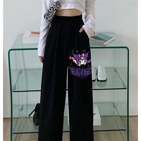 Touz Moda Kuromi Baskılı Oversize Siyah Unisex Eşofman Altı