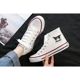 Touz Moda Kuromi Sitting Baskılı Beyaz Kanvas Ayakkabı
