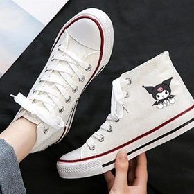 Touz Moda Kuromi Sitting Baskılı Beyaz Kanvas Ayakkabı