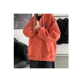 Touz Moda Linkin Park Baskılı Oversize Fermuarlı Turuncu Unisex Kapüşonlu Hırka