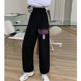 Touz Moda Melody Pink Baskılı Oversize Siyah Unisex Eşofman Altı