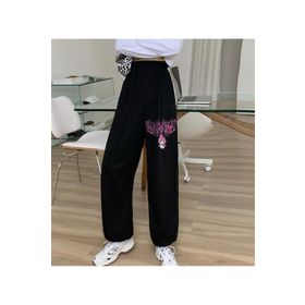 Touz Moda Melody Pink Baskılı Oversize Siyah Unisex Eşofman Altı