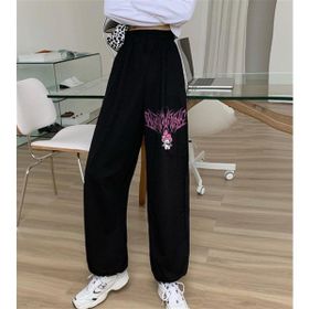 Touz Moda Melody Pink Baskılı Oversize Siyah Unisex Eşofman Altı