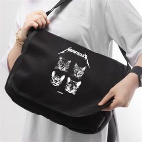 Touz Moda Meow'tallica Baskılı Siyah Unisex Postacı Çantası