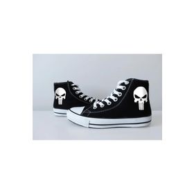 Touz Moda Punisher Baskılı Siyah Kanvas Ayakkabı