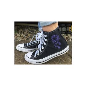 Touz Moda Purple Dragon Baskılı Siyah Unisex Kanvas Ayakkabı