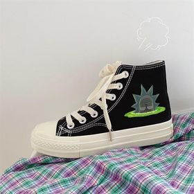 Touz Moda R&M Rick Baskılı Siyah Unisex Kanvas Ayakkabı