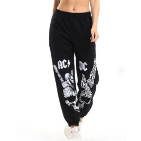 Touz Moda Rock Serisi AC/DC Baskılı Oversize Siyah Unisex Eşofman Altı