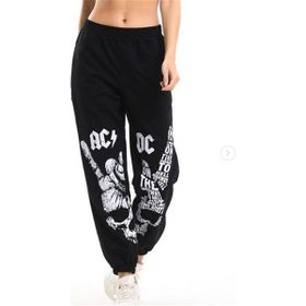 Touz Moda Rock Serisi AC/DC Baskılı Oversize Siyah Unisex Eşofman Altı