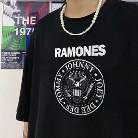 Touz Moda Rock Serisi Ramones Logo Siyah Kadın Oversize T-shirt