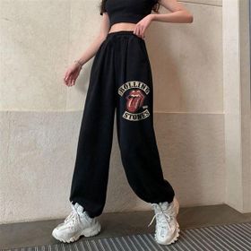 Touz Moda Rock Serisi Rolling Stones Vintage Baskılı Oversize Siyah Unisex Eşofman Altı