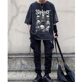 Touz Moda Rock Serisi Yıkamalı Slipknot Eskitme Unisex T-shirt