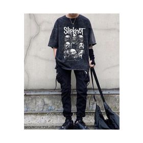Touz Moda Rock Serisi Yıkamalı Slipknot Eskitme Unisex T-shirt