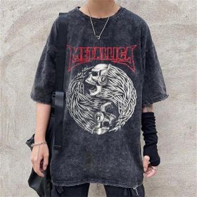 Touz Moda Rock Serisi Yıkamalı Unisex Metallica Eskitme T-shirt