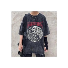 Touz Moda Rock Serisi Yıkamalı Unisex Metallica Eskitme T-shirt