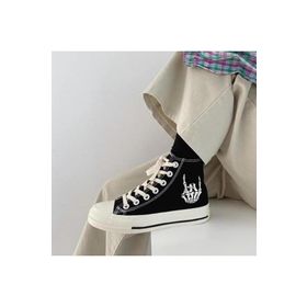 Touz Moda Skeleton Hand Baskılı Siyah Unisex Kanvas Ayakkabı
