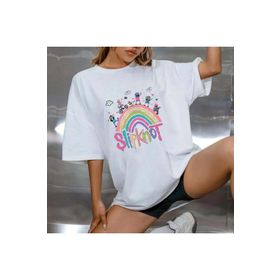 Touz Moda Slipknot Rainbow Baskılı Beyaz Unisex Oversize T-shirt