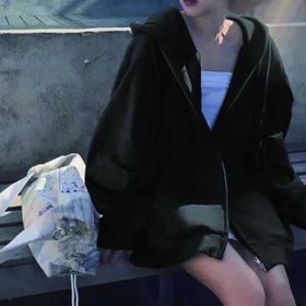 Touz Moda Sokak Tarzı Düz Oversize Siyah Kapşonlu Unisex Hırka