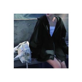 Touz Moda Sokak Tarzı Düz Oversize Siyah Kapşonlu Unisex Hırka