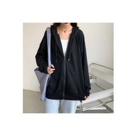 Touz Moda Sokak Tarzı Düz Oversize Siyah Kapşonlu Unisex Hırka