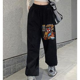 Touz Moda Spider-Cat Baskılı Oversize Siyah Unisex Eşofman Altı