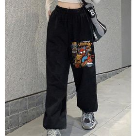 Touz Moda Spider-Cat Baskılı Oversize Siyah Unisex Eşofman Altı