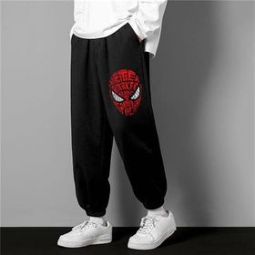 Touz Moda Spider-Man Head Baskılı Oversize Unisex Siyah Eşofman Altı