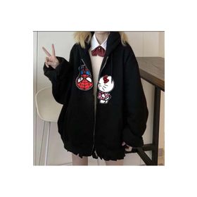 Touz Moda Spider-Man & Hello Kitty Baskılı Oversize Fermuarlı Siyah Kapüşonlu Unisex Hırka