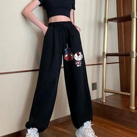 Touz Moda Spider-Man&Hello Kitty Baskılı Oversize Unisex Siyah Eşofman Altı