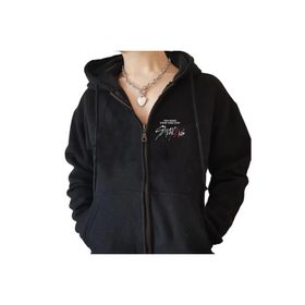 Touz Moda Stray Kids Baskılı Oversize Fermuarlı Siyah Unisex Kapüşonlu Hırka