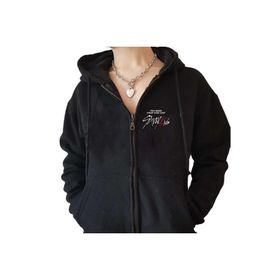 Touz Moda Stray Kids Baskılı Oversize Fermuarlı Siyah Unisex Kapüşonlu Hırka