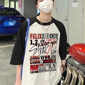 Touz Moda Stray Kids Poster Baskılı Reglan Kol Beyaz Unisex Oversize T-shirt