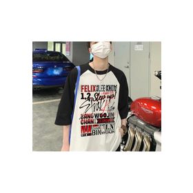 Touz Moda Stray Kids Poster Baskılı Reglan Kol Beyaz Unisex Oversize T-shirt