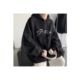 Touz Moda Stray Kids Siyah Kapüşonlu Oversize Hoodie Kadın Sweatshirt