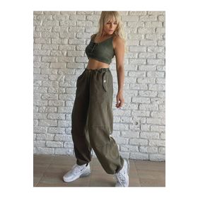 Touz Moda Tactical Paraşüt Yeşil Kumaş Kadın Pantolon