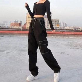 Touz Moda Ters Dikiş Siyah Kargo Pantolon